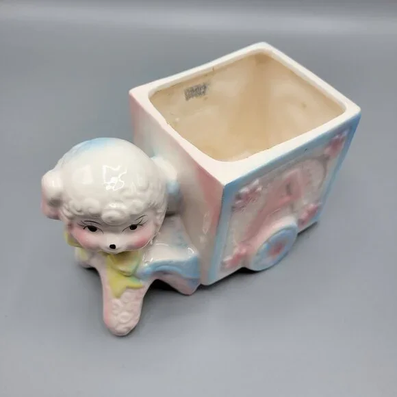 Vintage Ceramic Lamb Nursery Planter Figurine Anthropomorphic Pastel Colors - Picture 10 of 12